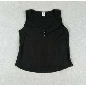 Paper Crane Size L Womens Stretchy Black Waffle Knit Tank Top